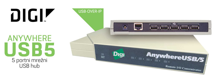 DIGI | AnywhereUSB 5 - pet portni mrežni USB hub | Neomejena povezljivost USB naprav na IP omrežje