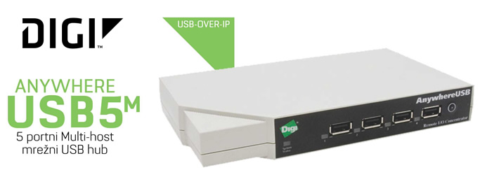DIGI | Digi AnywhereUSB 5M - pet portni mrežni Multi-Host USB hub