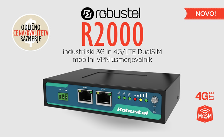Robustel | R2000 - industrijski Dual SIM mobilni VPN usmerjevalnik za 3G in 4G/LTE omrežja | odlično razmerje cena/kvaliteta